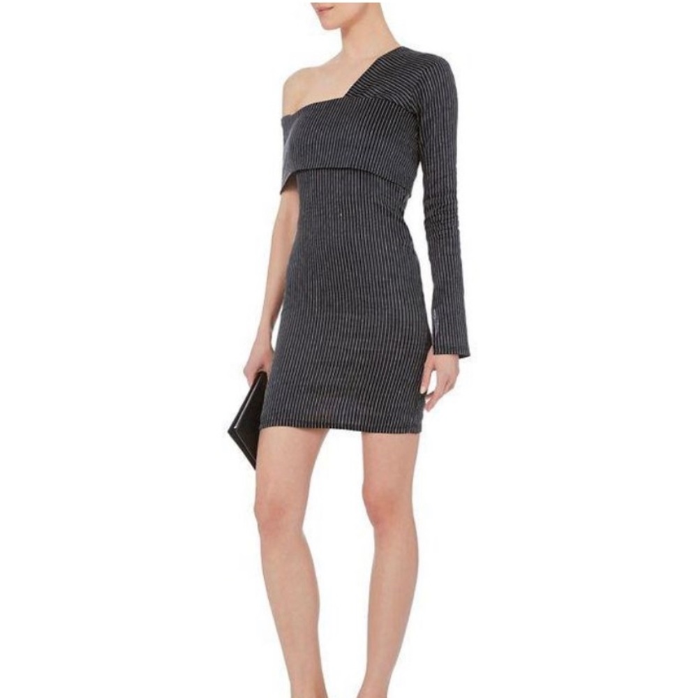 Beaufille Linen Pinstripe One Shoulder Mini Dress